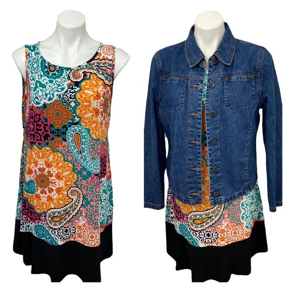 Caslon Dress Jacket Womens PL Lot Sleeveless Paisley Work Office Funky Cottage - Picture 2 of 12